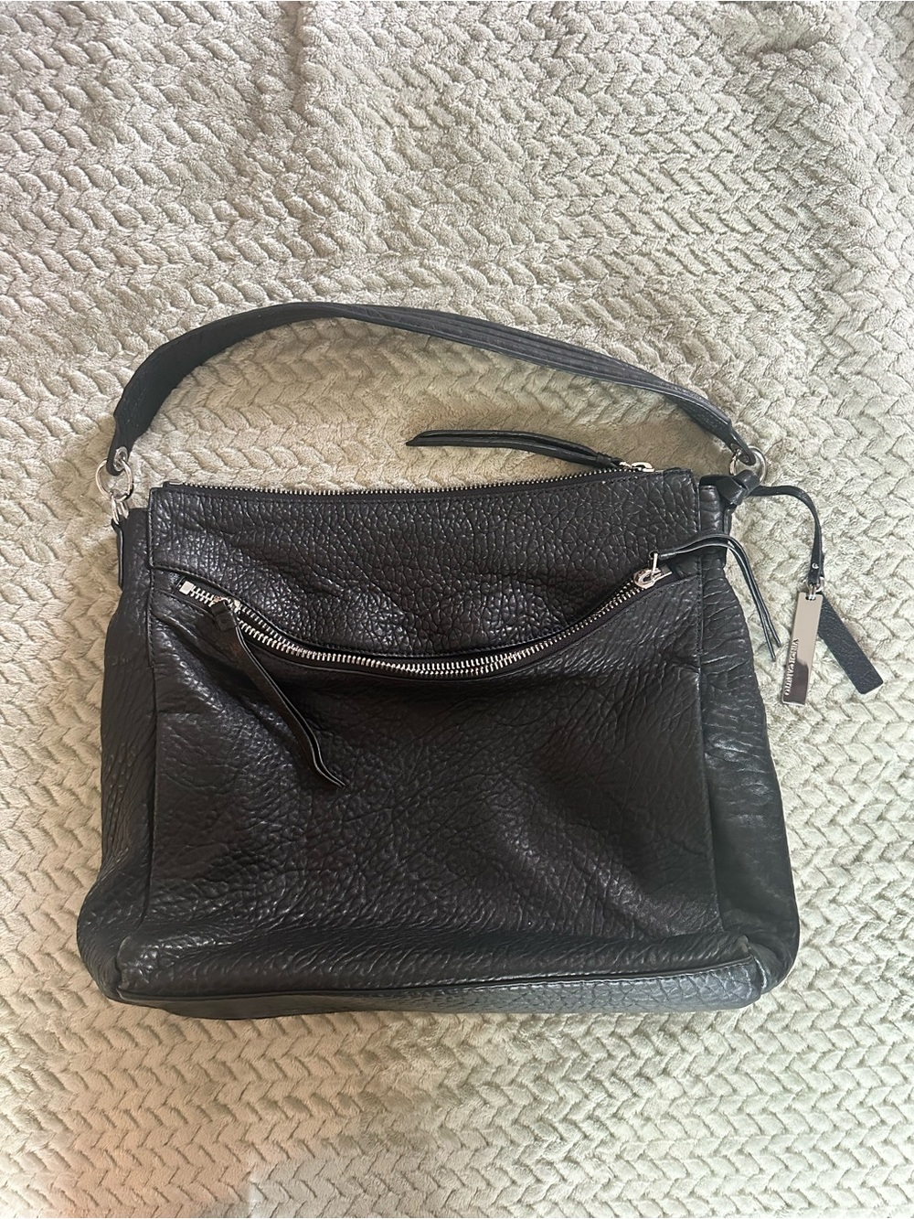 Vince Camuto Black Pebbled Leather Slouchy Hobo Bag